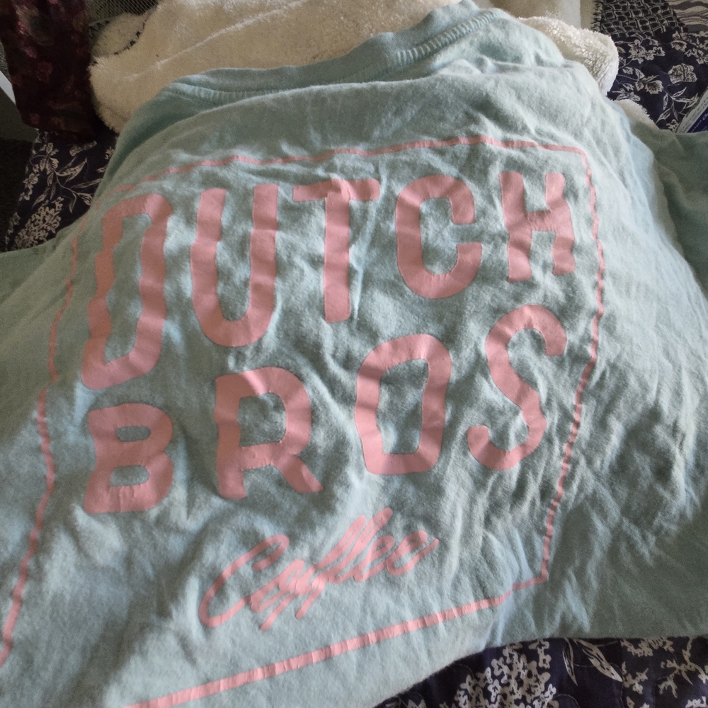 Dutch Bros Aqua and Pink Short Sleeve Tee